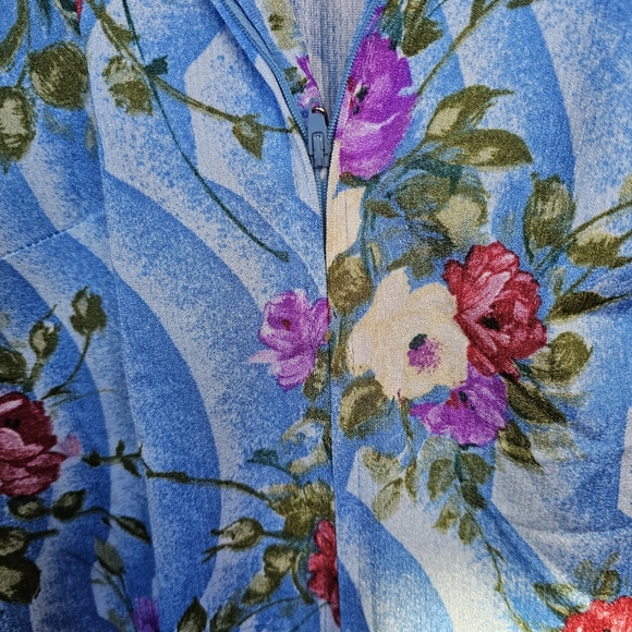 Vtg Blue Floral Zipper Front Dress - Picture 3 of 4